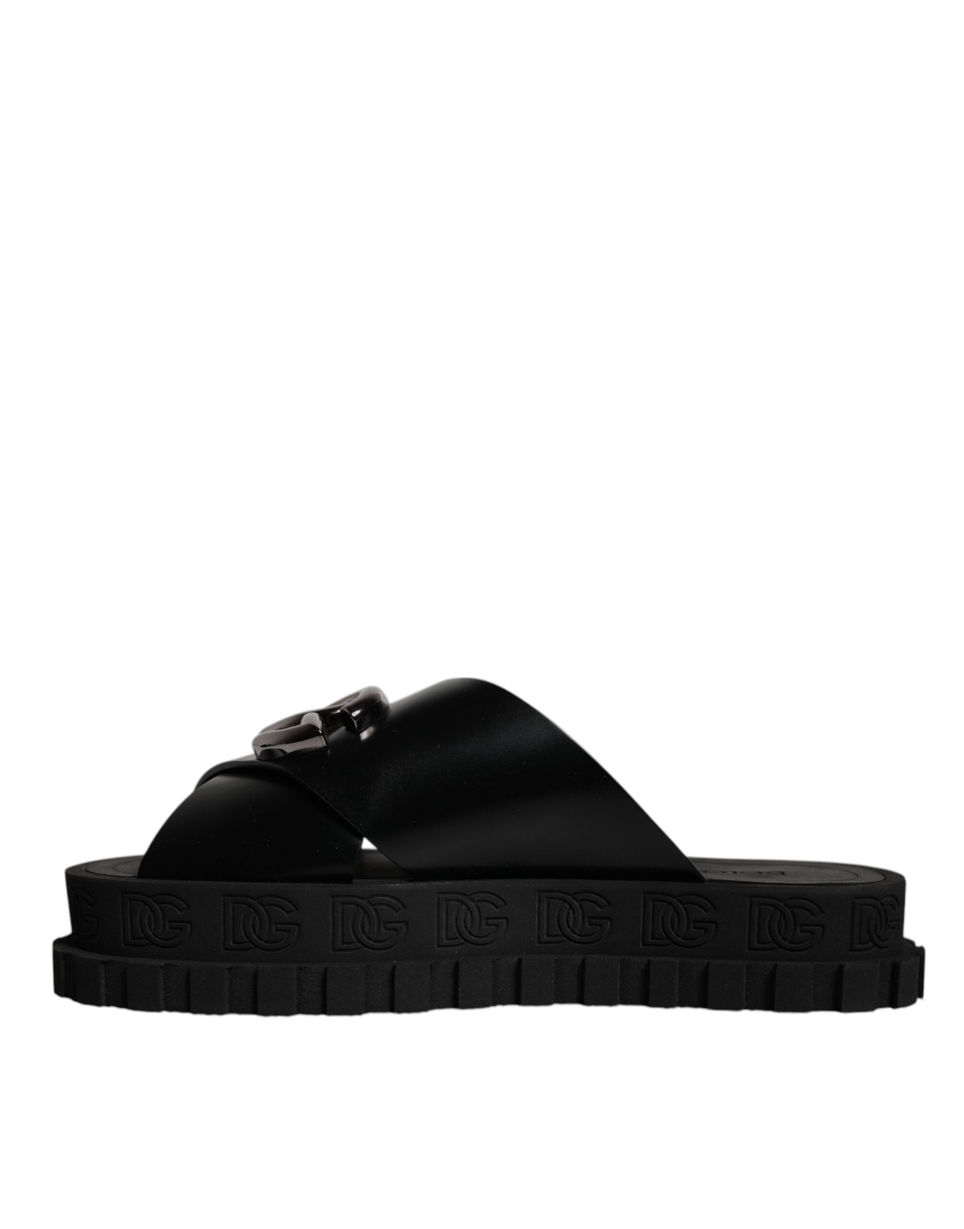 Black Leather DG Criss Cross Slides Sandals Shoes