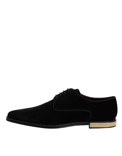 Black Velvet Cotton Lace Up Derby Shoes