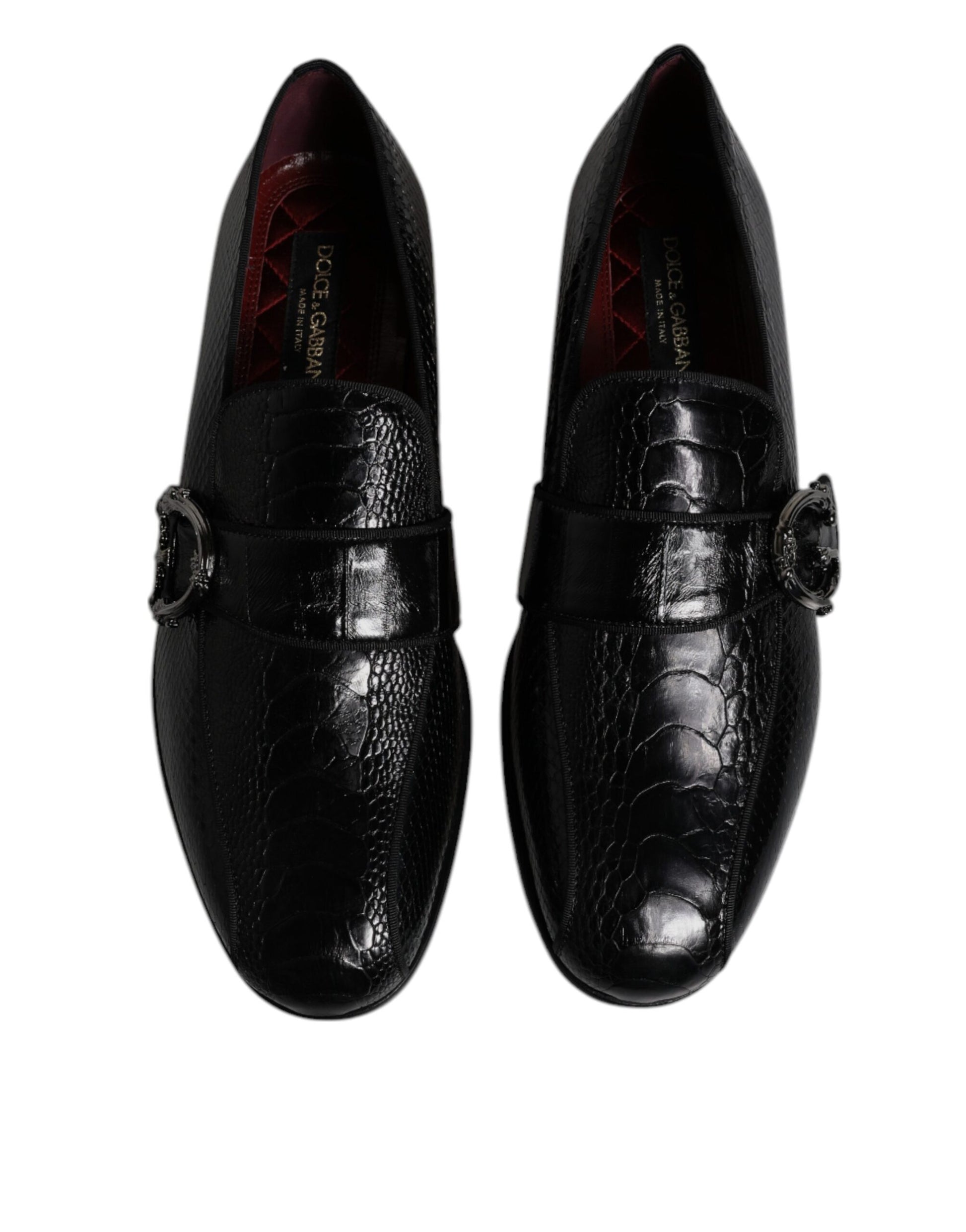 Black Exotic Leather DG Logo Loafers Formal Dress Shoes