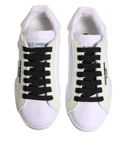 White Nylon Leather Low Top Sneakers Shoes