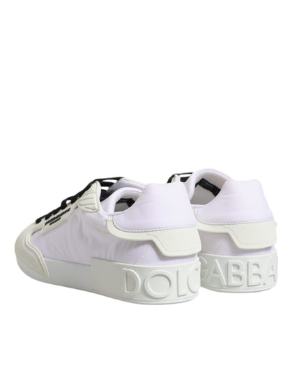 White Nylon Leather Low Top Sneakers Shoes