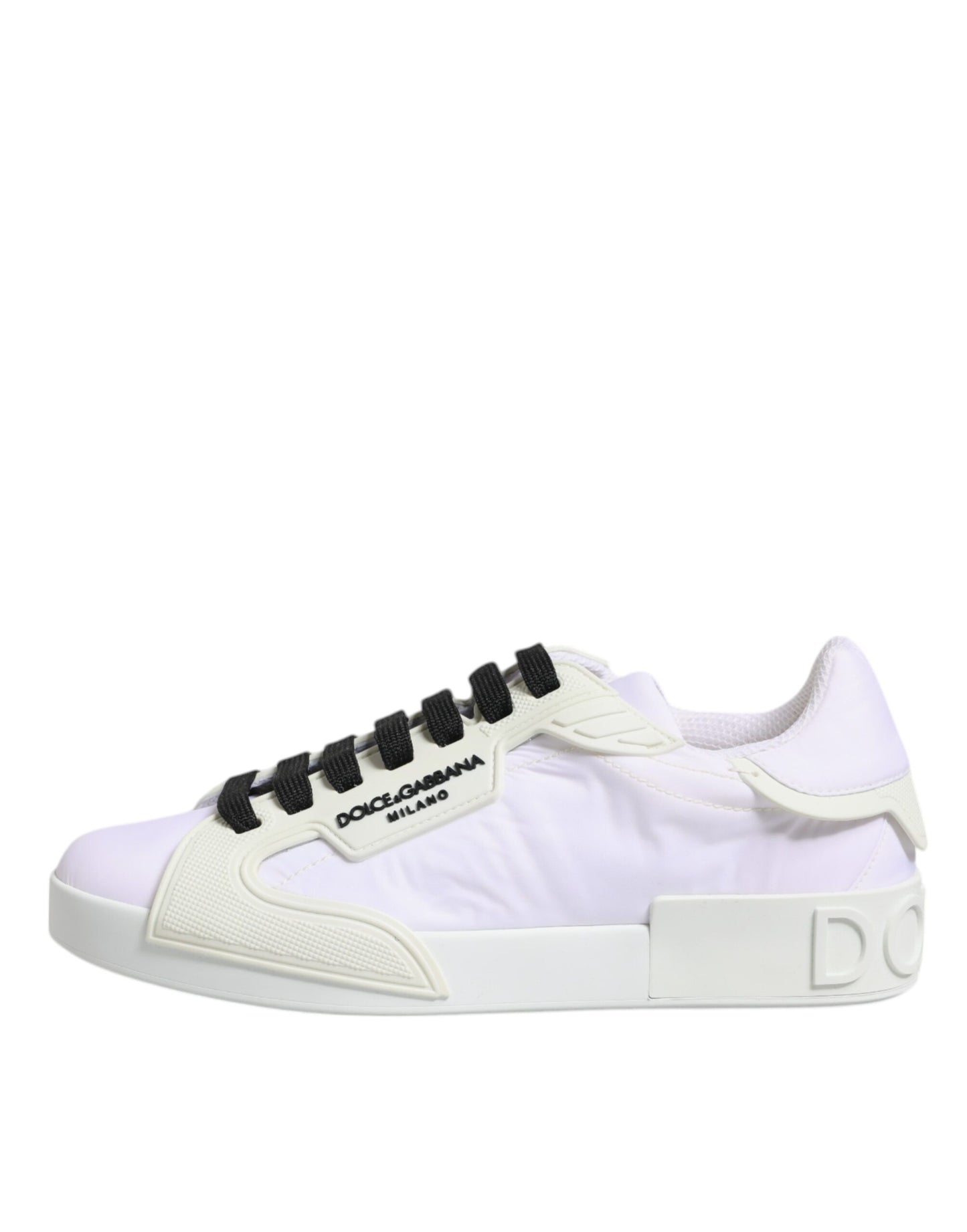 White Nylon Leather Low Top Sneakers Shoes