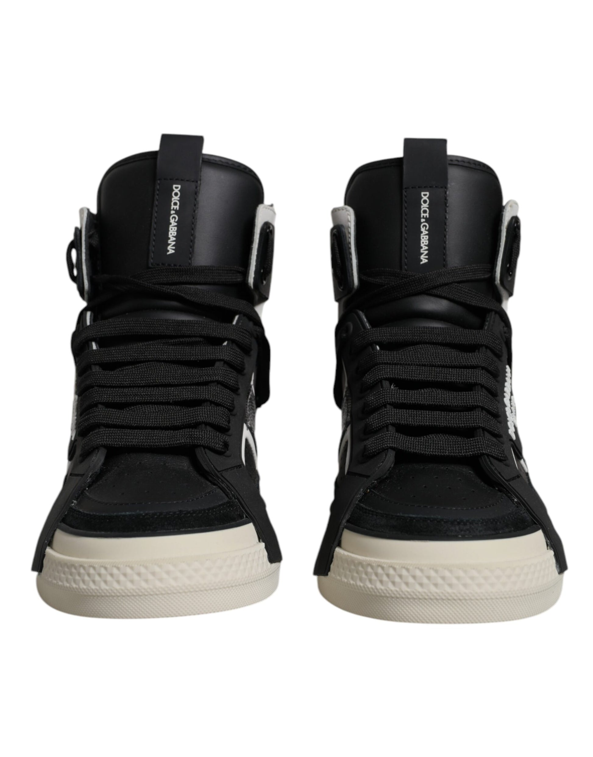 Black Silver Leather High Top Sneaker Shoes