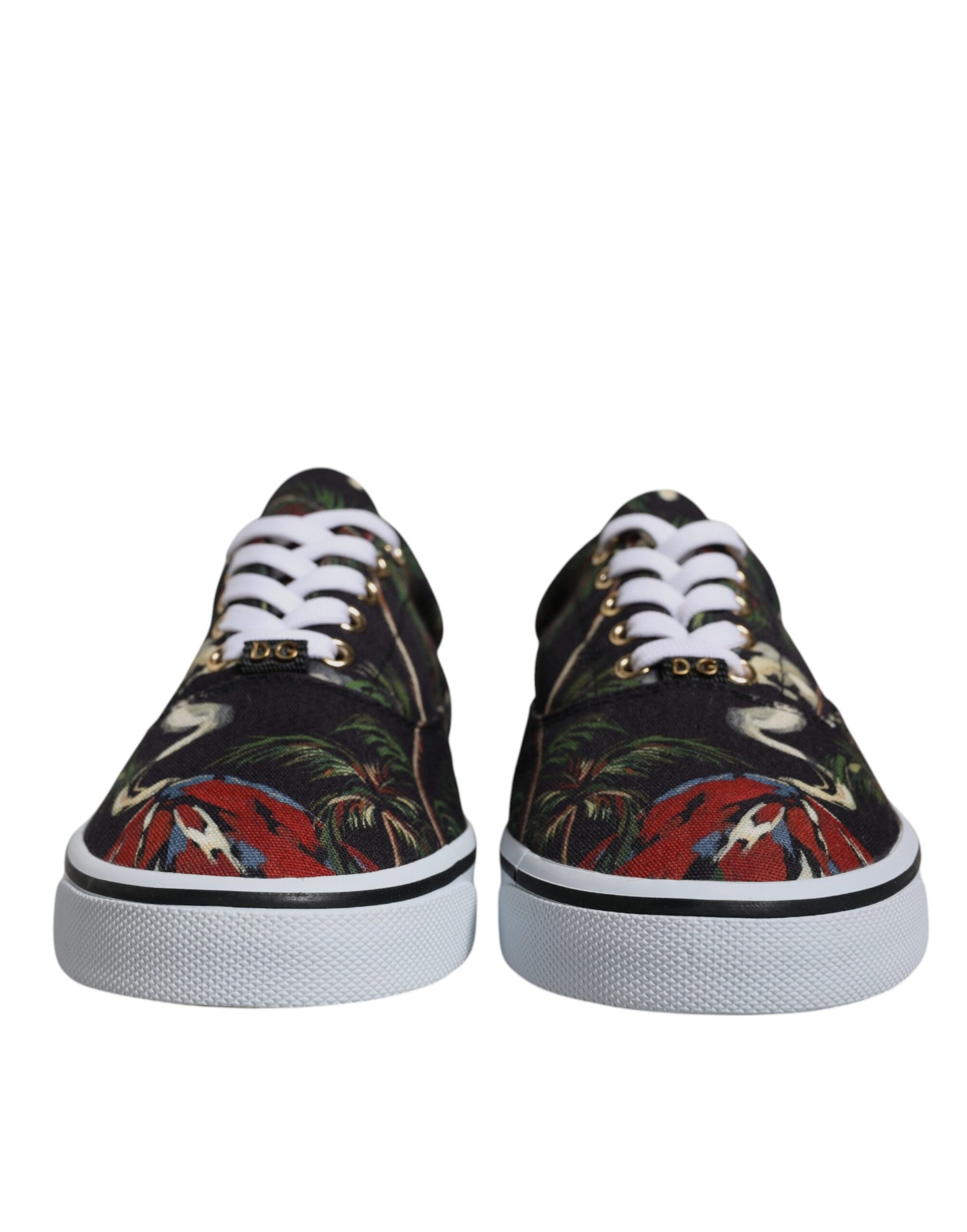 Black Tropical Print Low Top Sneakers Shoes