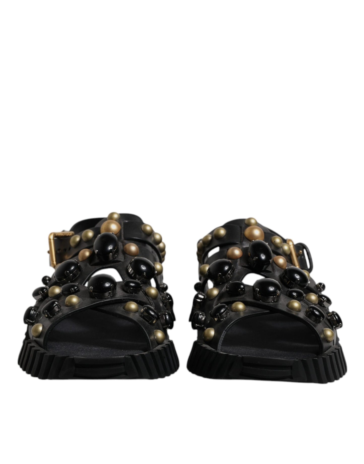 Black Leather Studded Slides Sandals Shoes