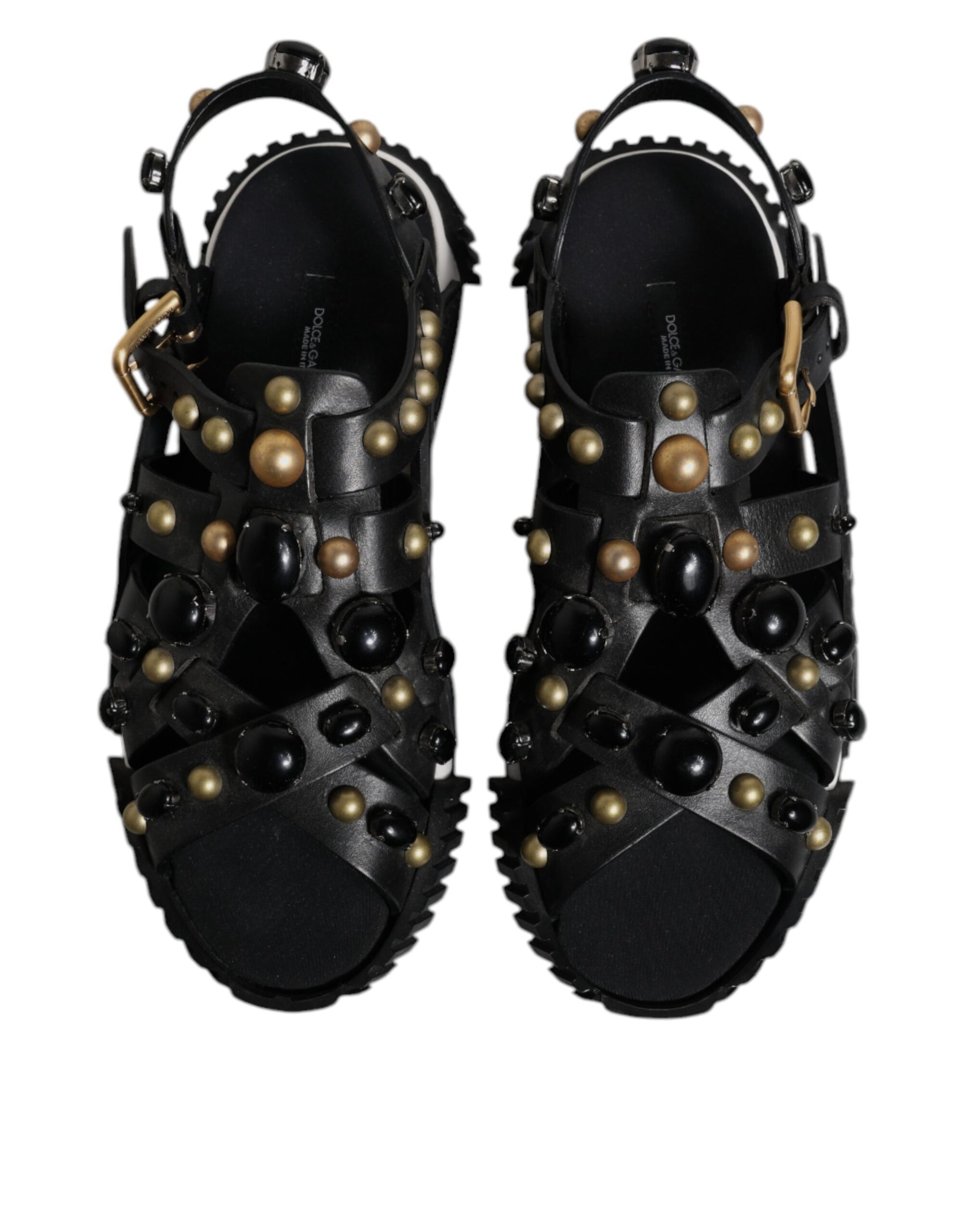 Black Leather Studded Slides Sandals Shoes