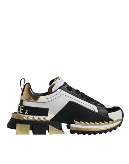 White Gold Black Leather SUPER KING Sneakers Shoes