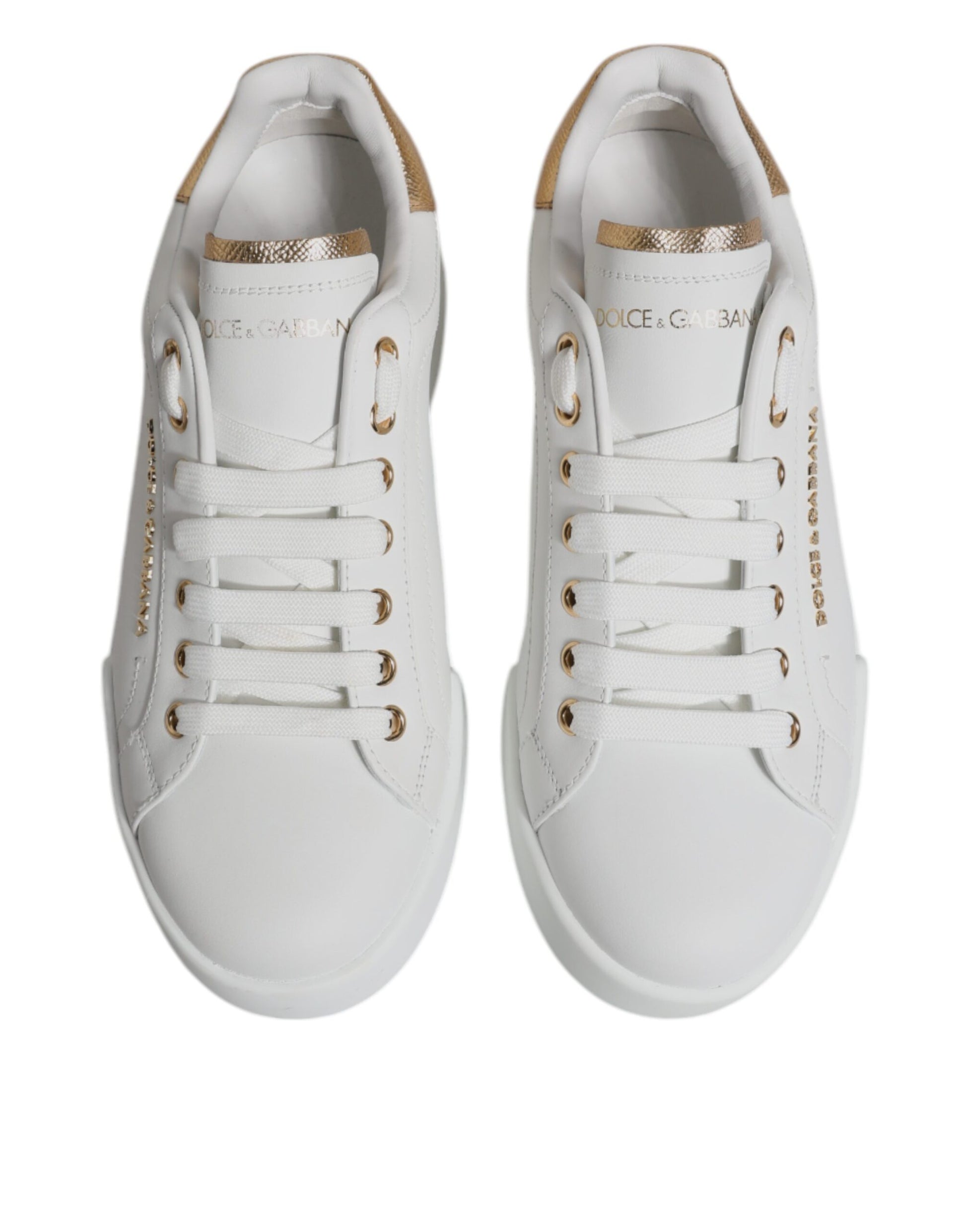 White Gold Leather Portofino Sneakers Shoes