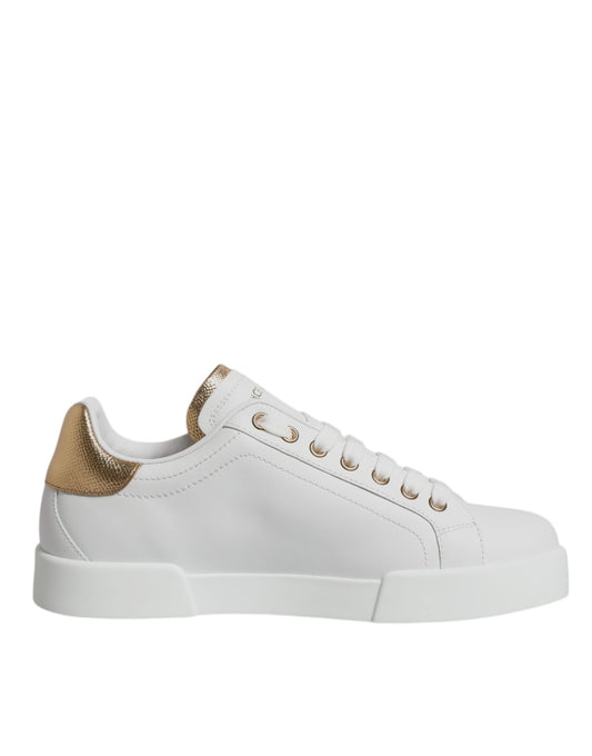 White Gold Leather Portofino Sneakers Shoes