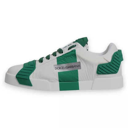 White Green Leather Logo Low Top Sneakers Shoes