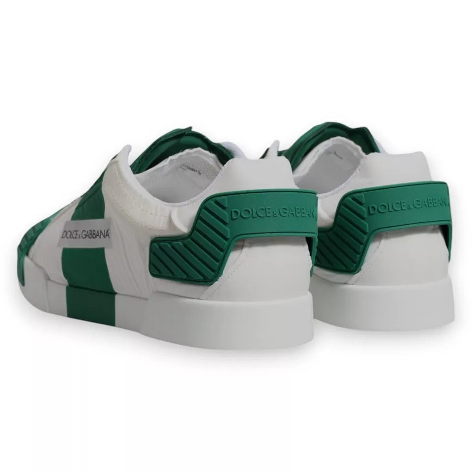 White Green Leather Logo Low Top Sneakers Shoes