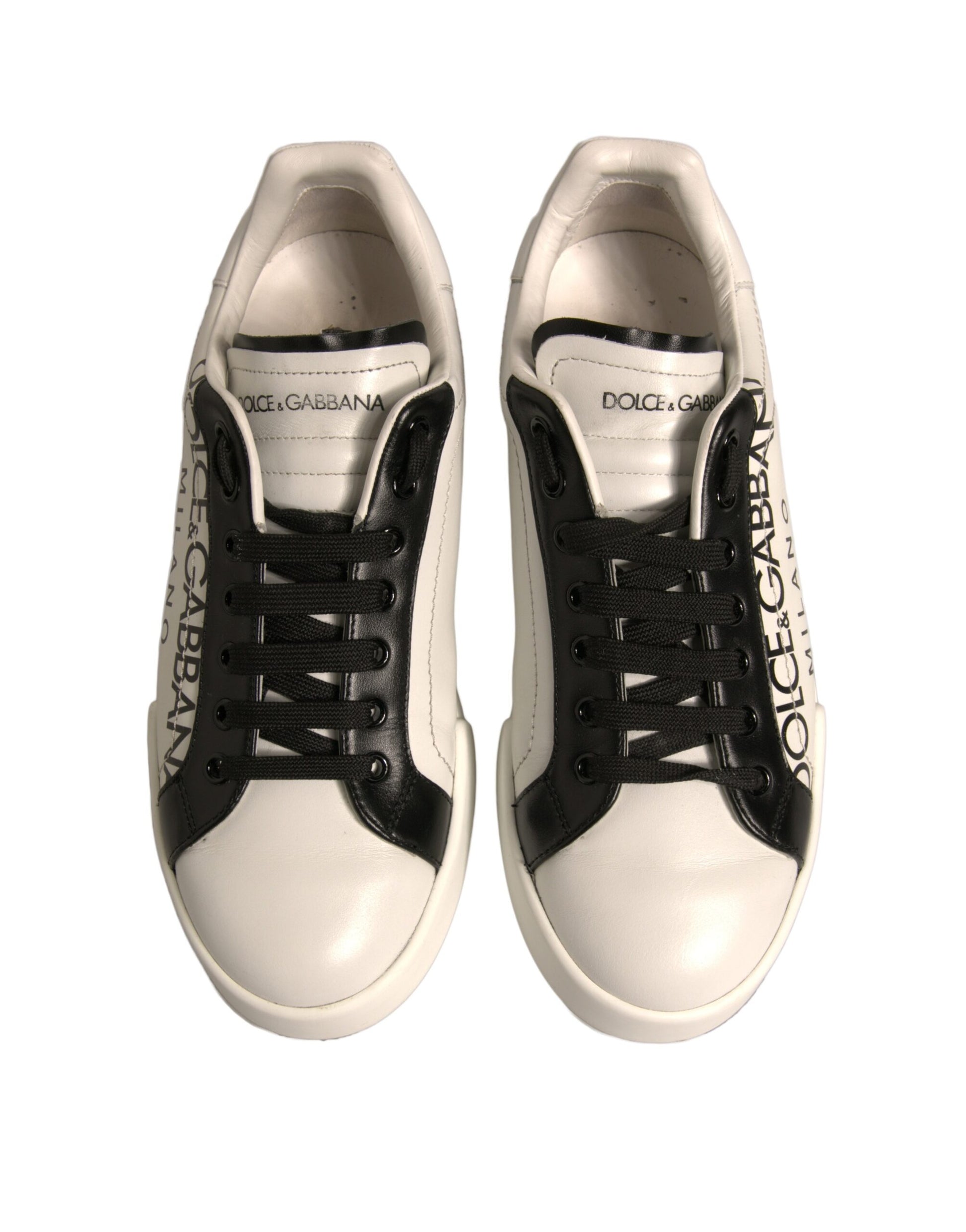 White Black Leather Crown Milano Sneakers Shoes