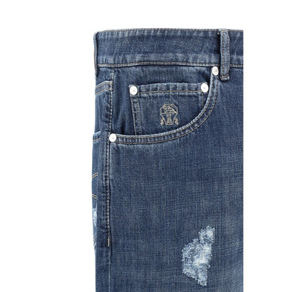 Blue Cotton Straight-Leg Jeans