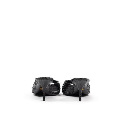 Black Leather Di Pitone Sandal