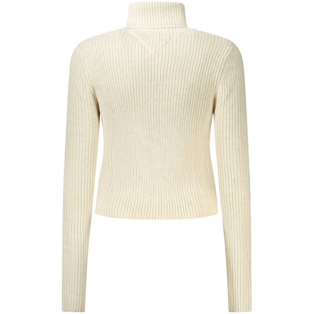 Beige Polyester Women Sweater Turtleneck