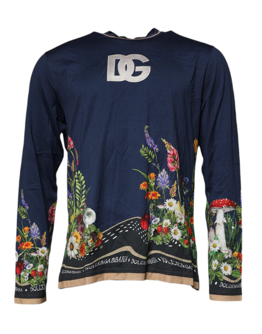 Blue Floral Logo CrewNeck Pullover Sweater