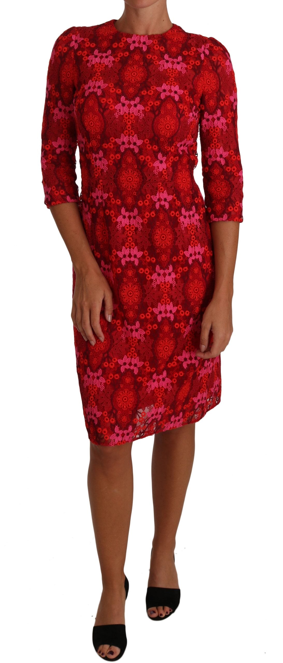 Elegant Floral Crochet Knee-Length Dress