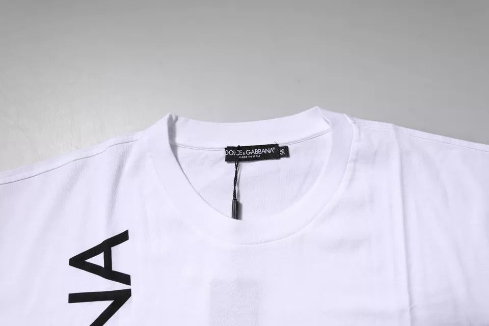 White Logo Print Cotton Crew Neck T-shirt