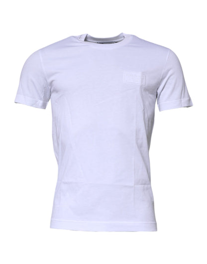 White Logo Plaque Cotton Crew Neck T-shirt