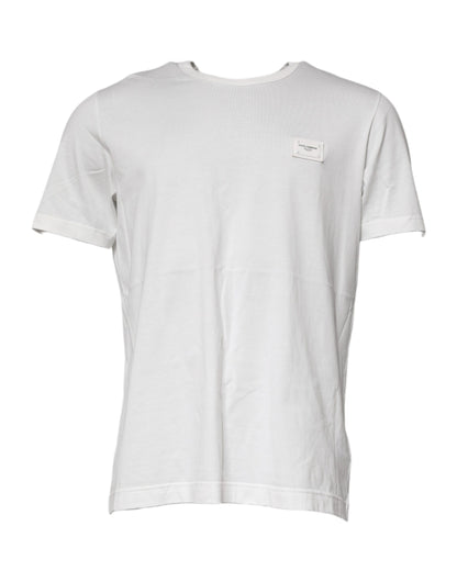 White Logo Plaque Cotton Crew Neck T-shirt