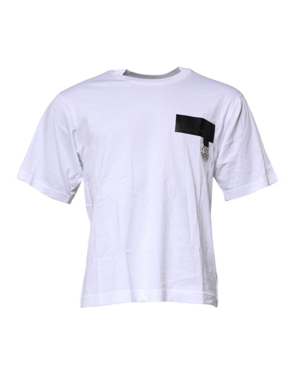 White Logo Patch Cotton Crew Neck T-shirt