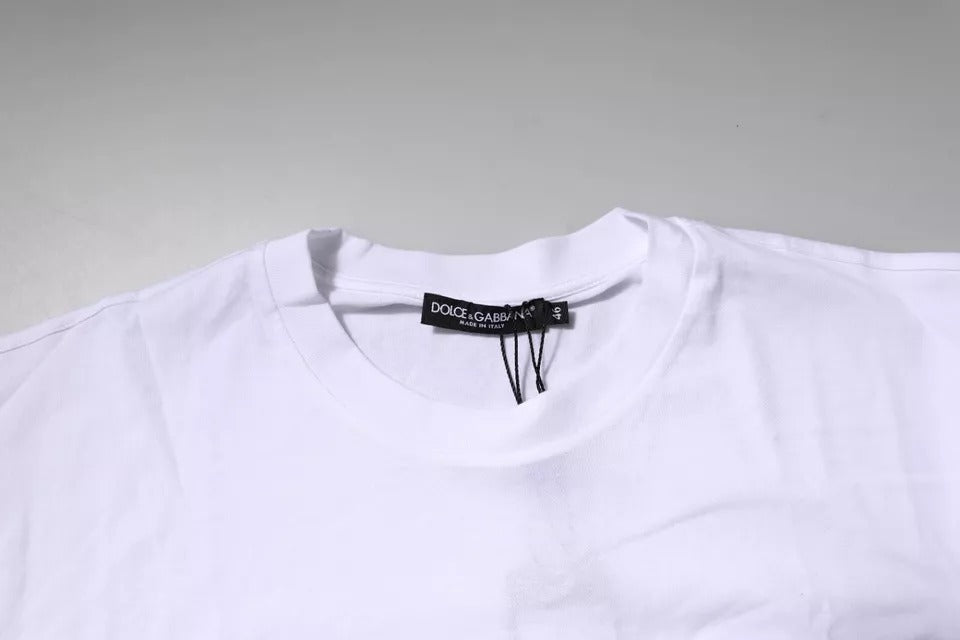 White Logo Patch Cotton Crew Neck T-shirt