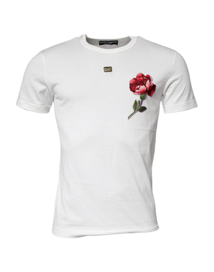 White Cotton Logo Floral Crew Neck T-shirt