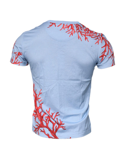 Light Blue Coral Cotton Men Crew Neck T-shirt