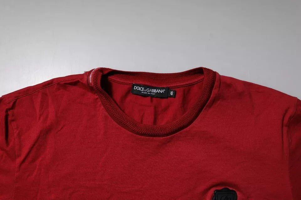 Red Logo Plaque Cotton Men Crew Neck T-shirt