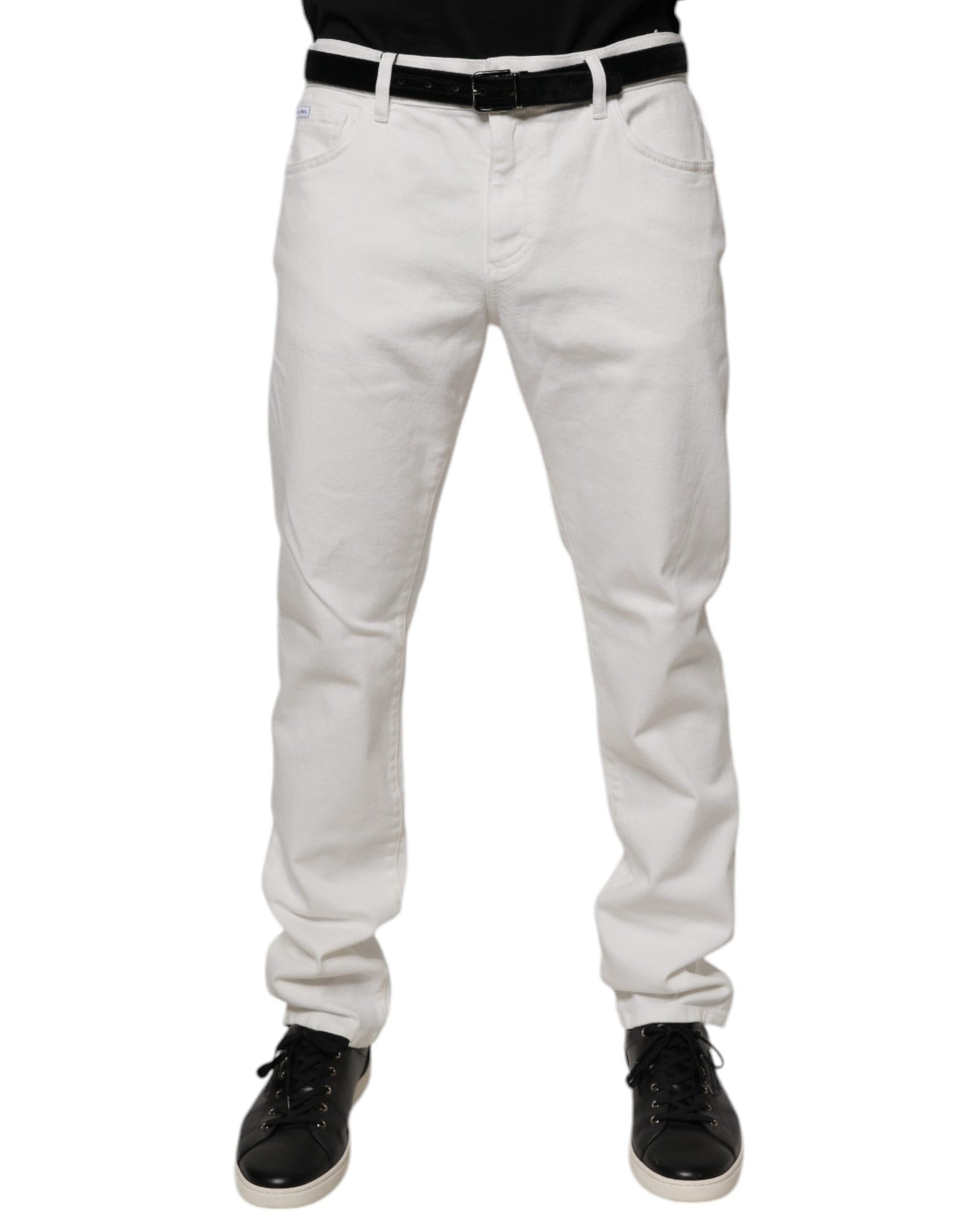 White Cotton Logo Slim Fit Men Denim Jeans