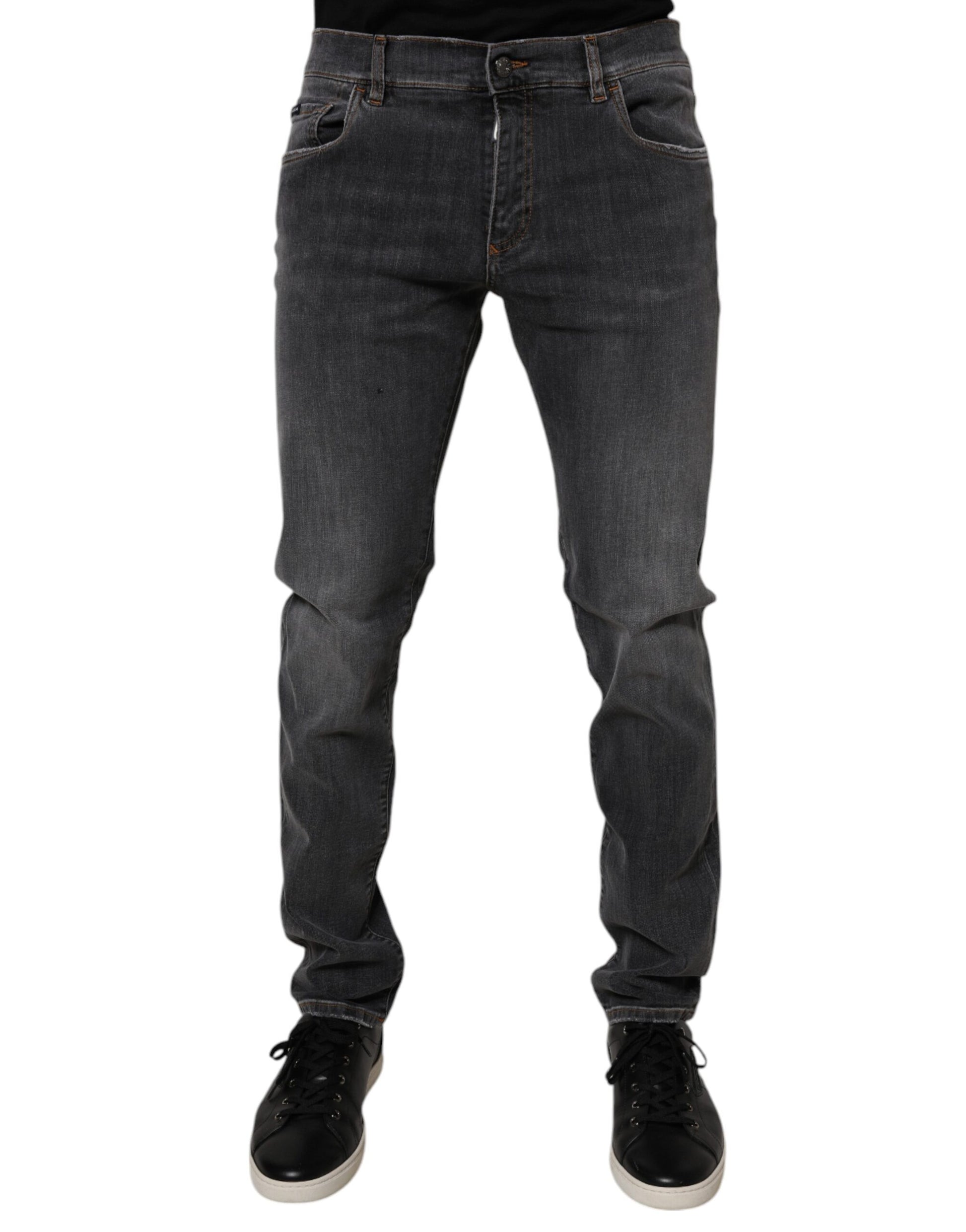 Dark Gray Washed Cotton Slim Fit Denim Jeans