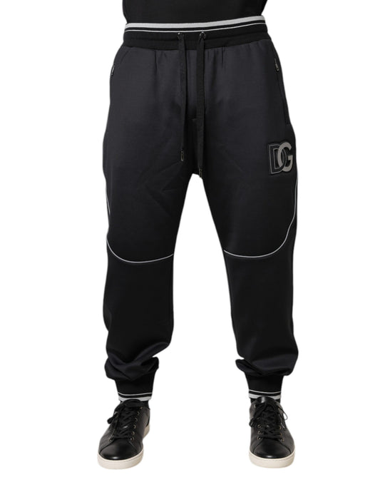 Black Polyester Logo Jogger Pants