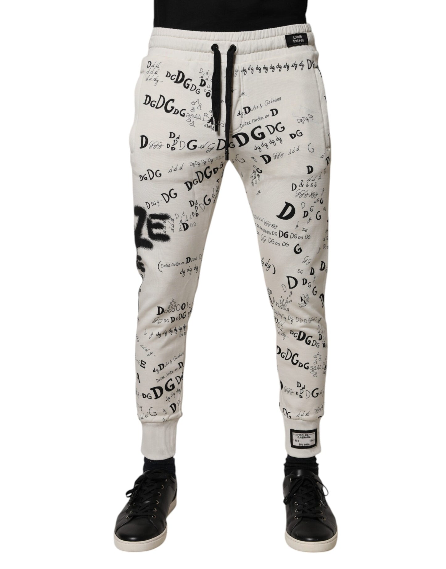 White Printed Cotton Jogger Sweatpants Pants