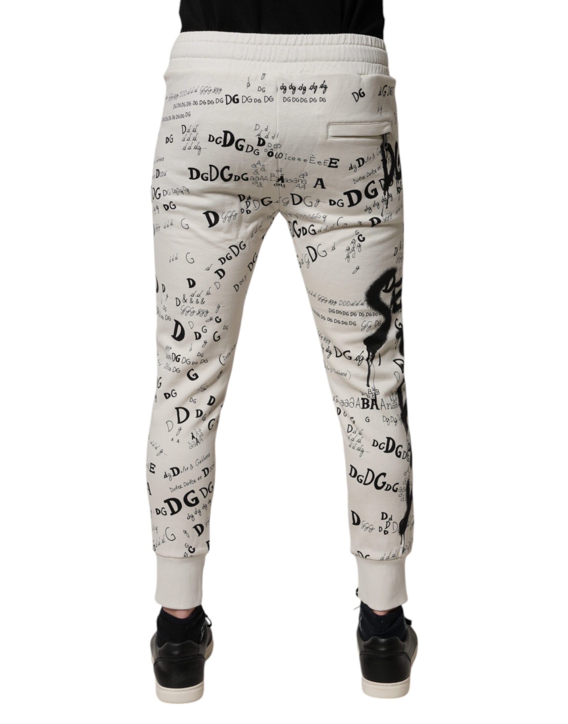 White Printed Cotton Jogger Sweatpants Pants