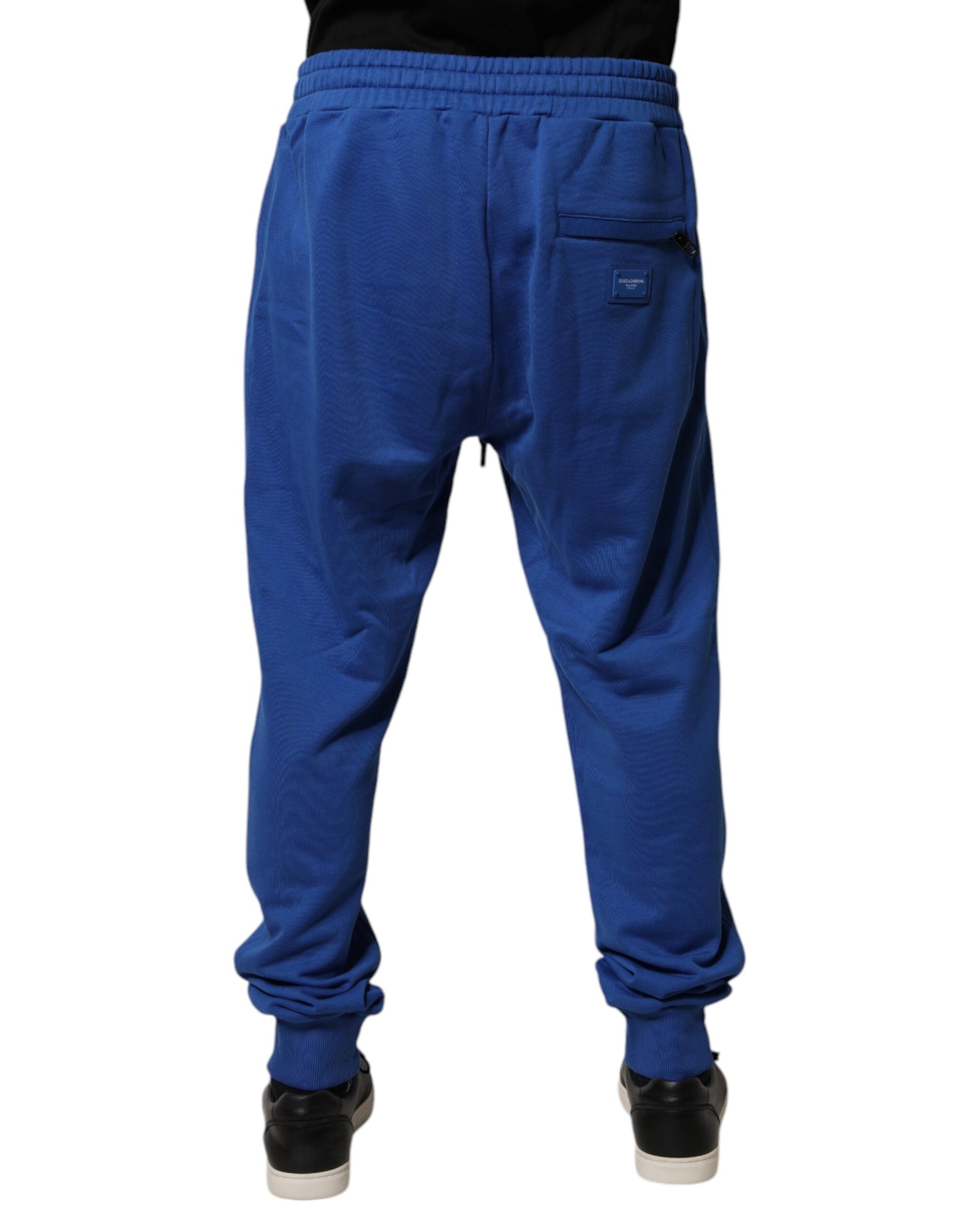 Blue Cotton Jogger Mid Waist Pants