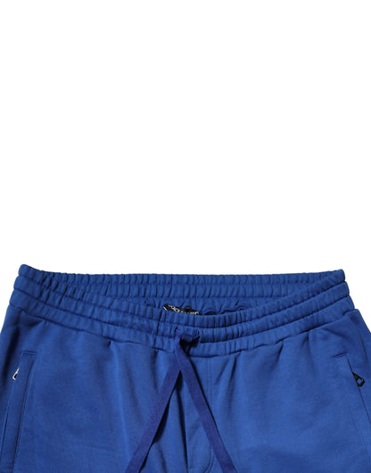 Blue Cotton Jogger Mid Waist Pants