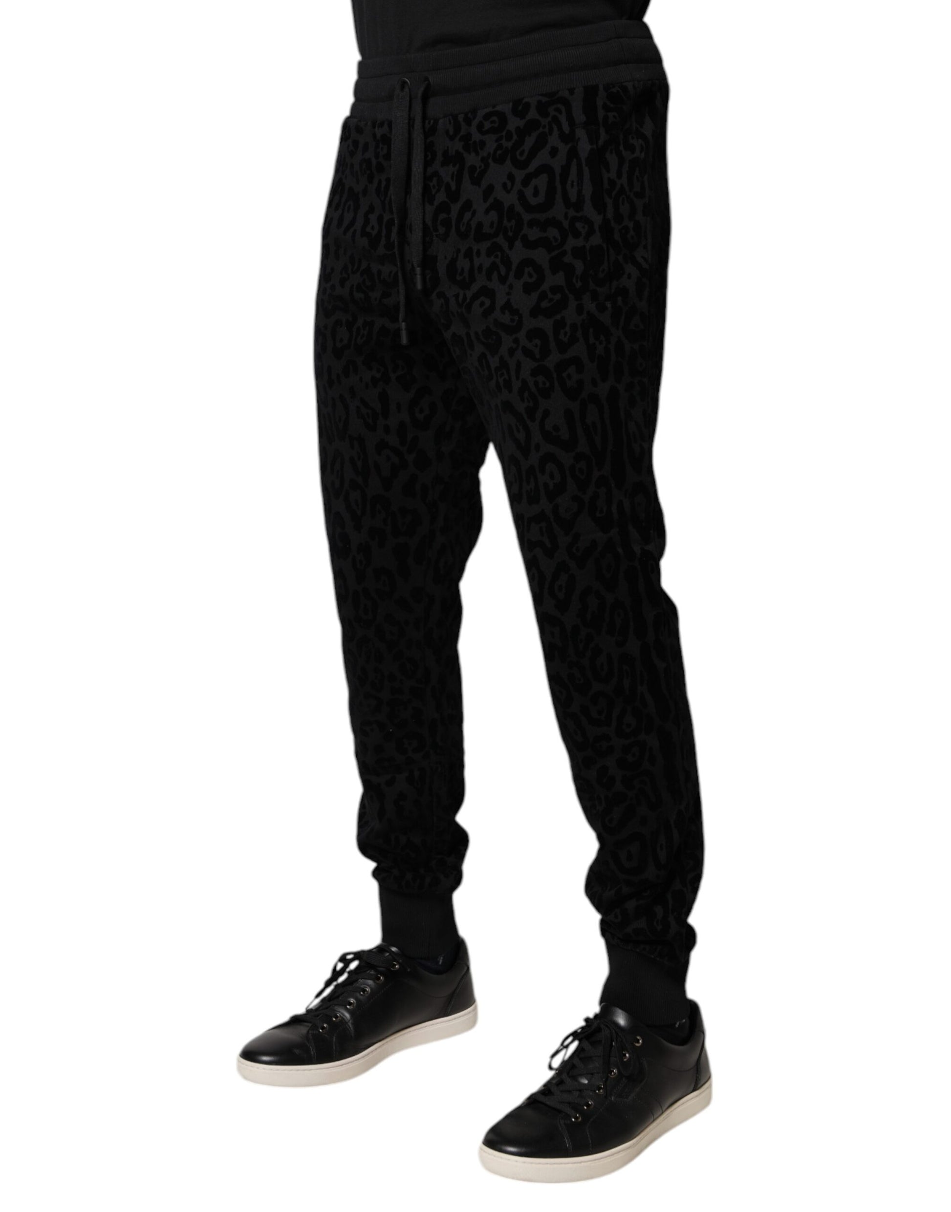 Black Leopard Cotton Jogger Sweatpants Pants