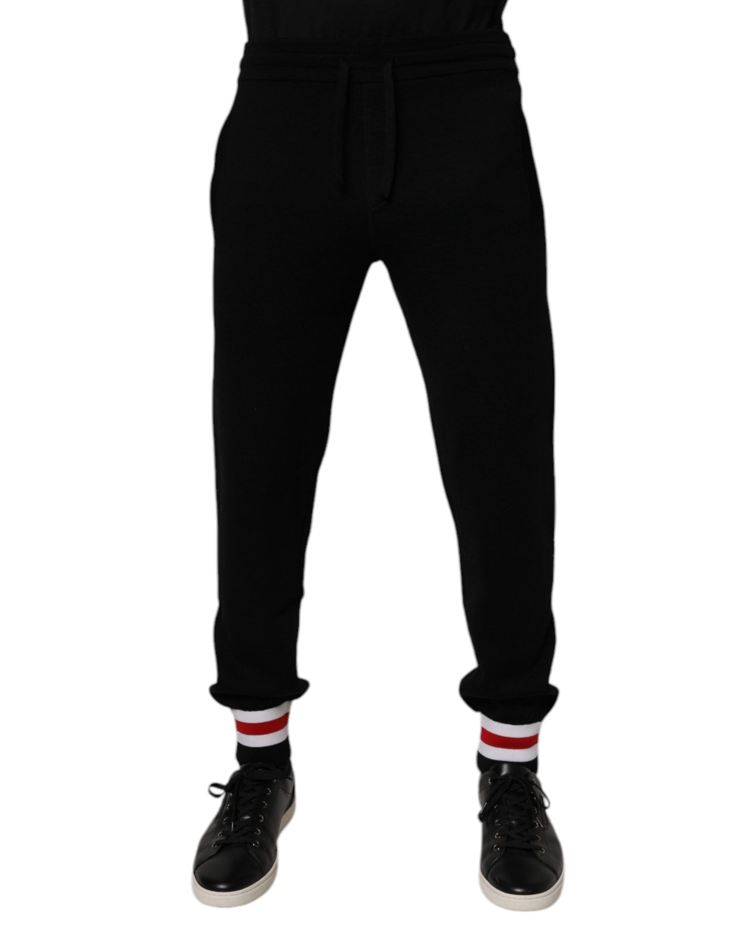 Black Wool Mid Waist Jogger Sweatpants Pants