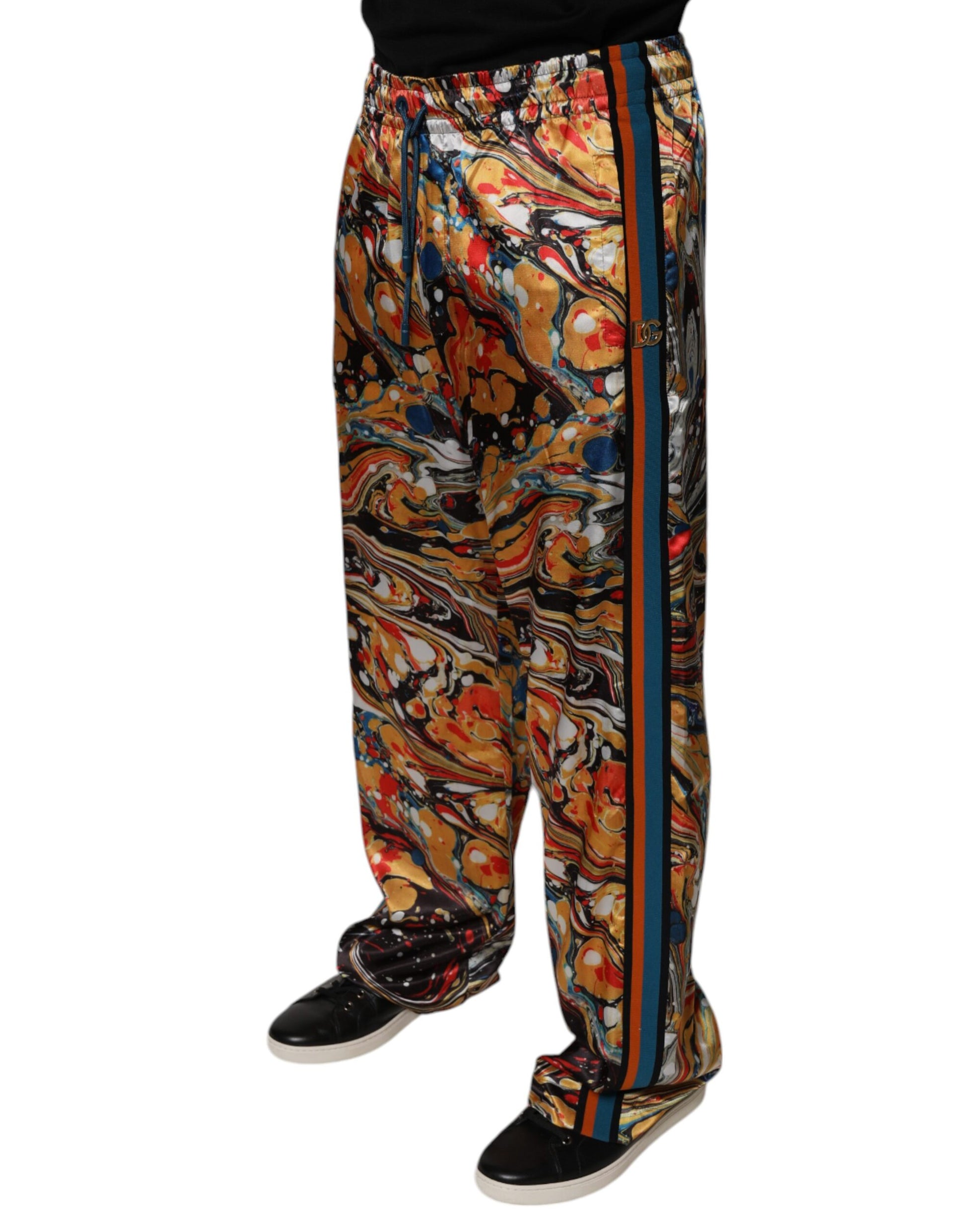 Multicolor Marble Satin Men Tracksuit Pants