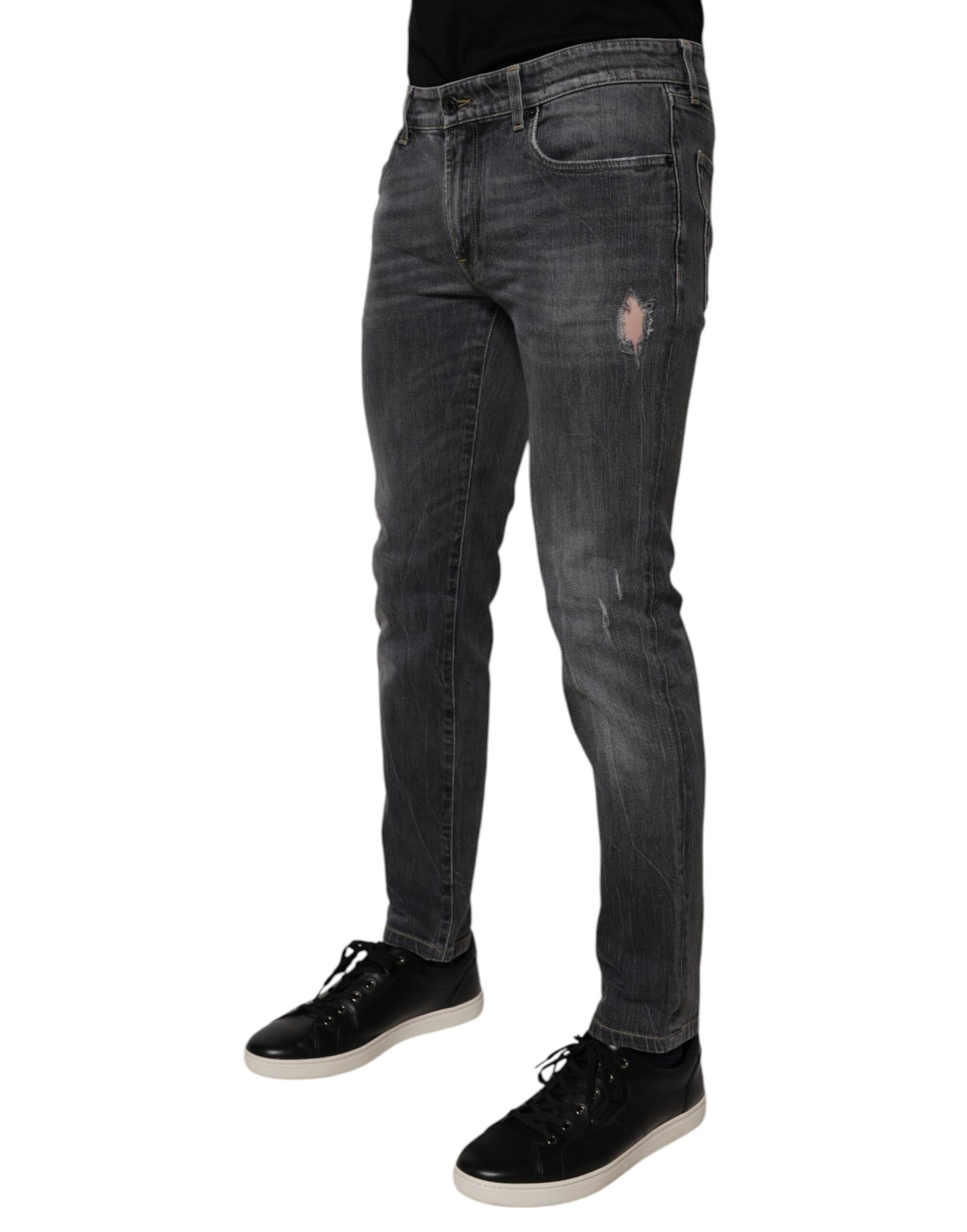 Dark Gray Washed Cotton Skinny Men Denim Jeans