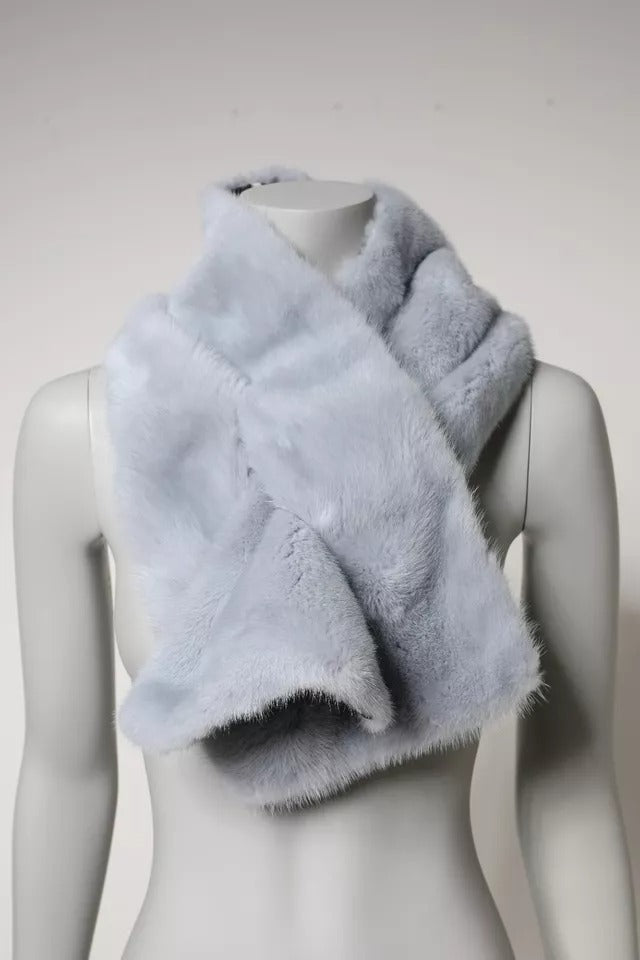 Powder Blue Mink Fur Neck Warmer Scarf