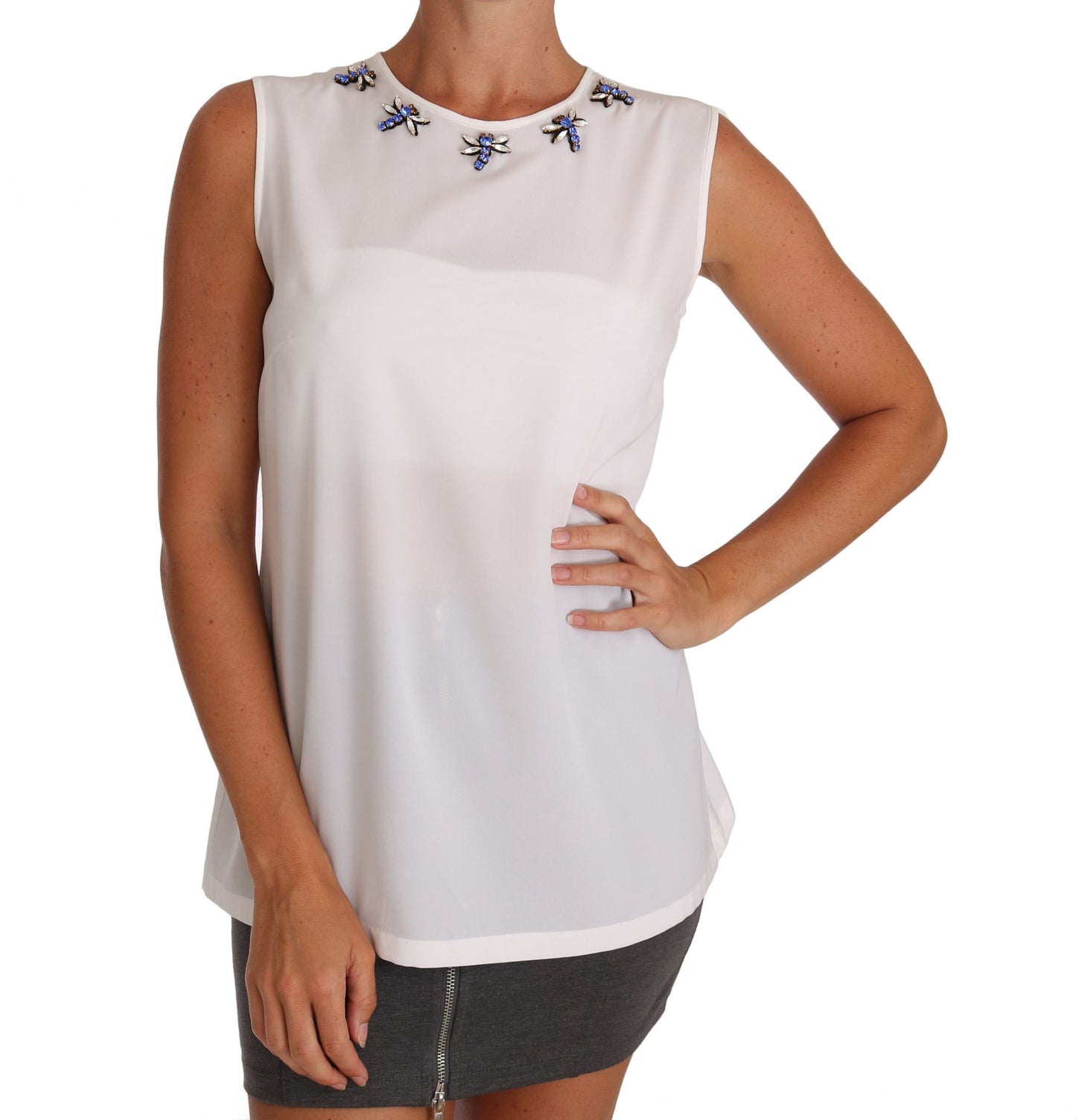 Elegant Embellished Sleeveless Silk Blouse