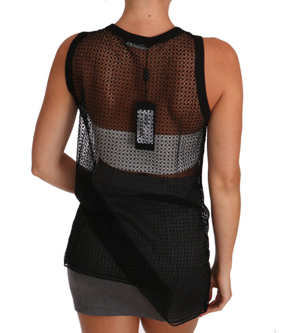 Elegant Sleeveless Black Mesh Top