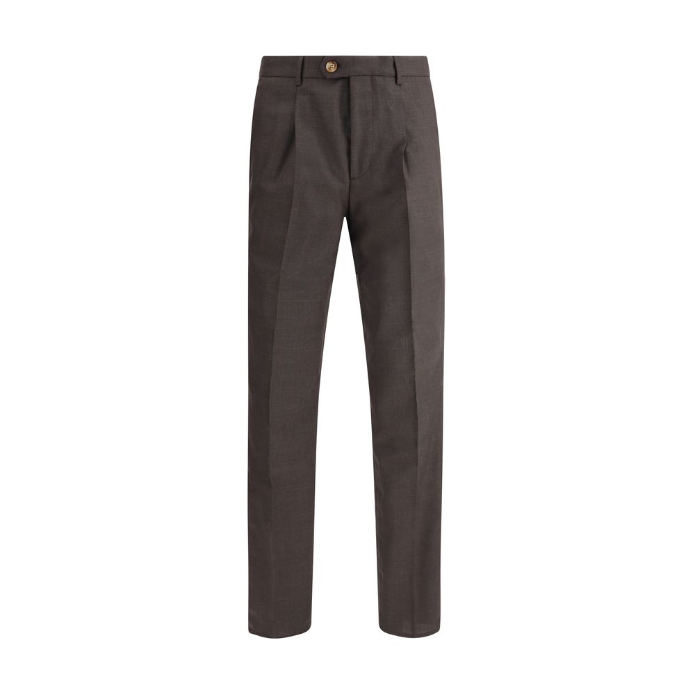 Brown Fleece Wool Casual Pants