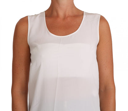 Elegant Sleeveless White Silk Blouse Top