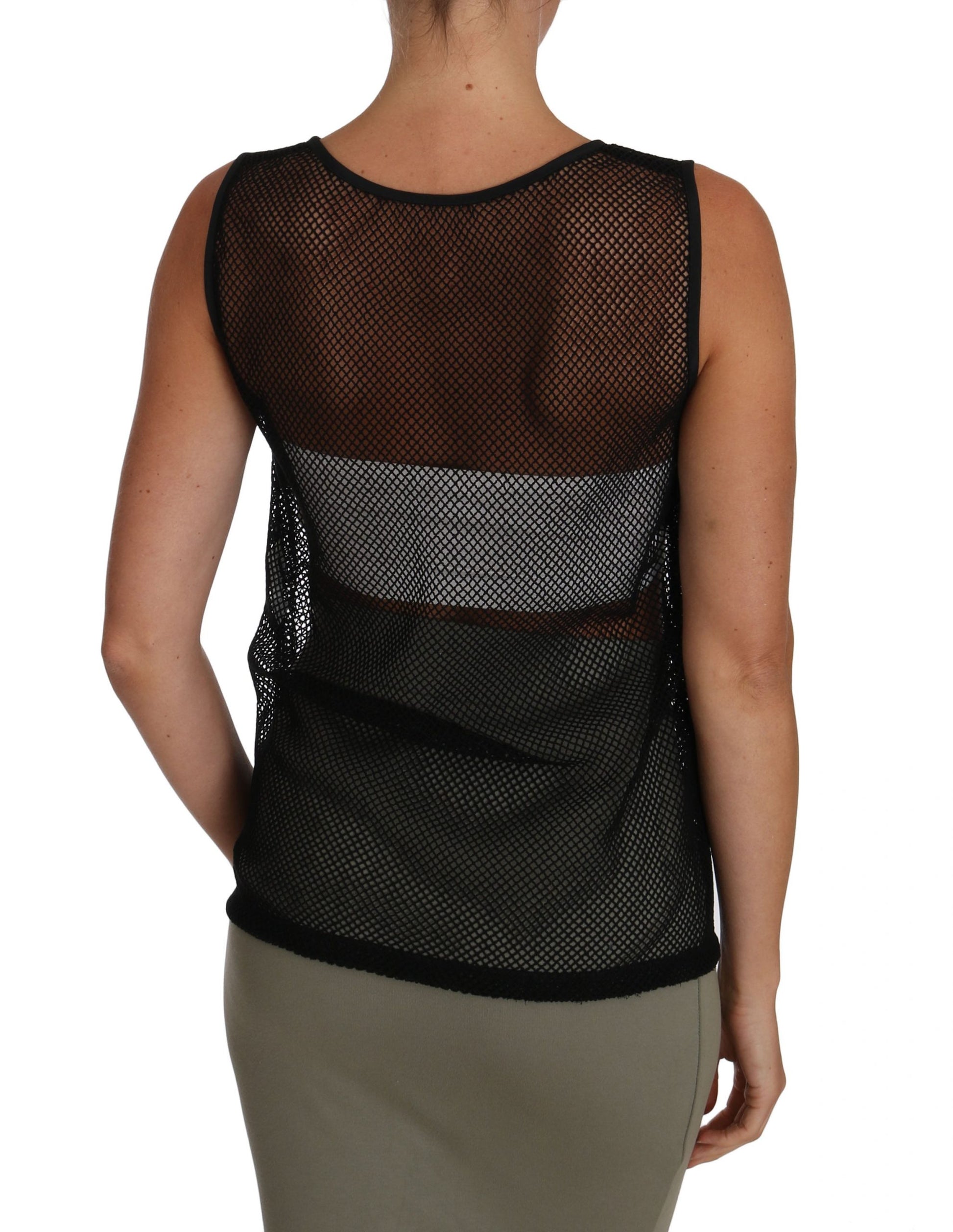 Elegant Black Mesh Sleeveless Blouse Top