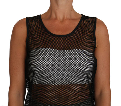 Elegant Black Mesh Sleeveless Blouse Top