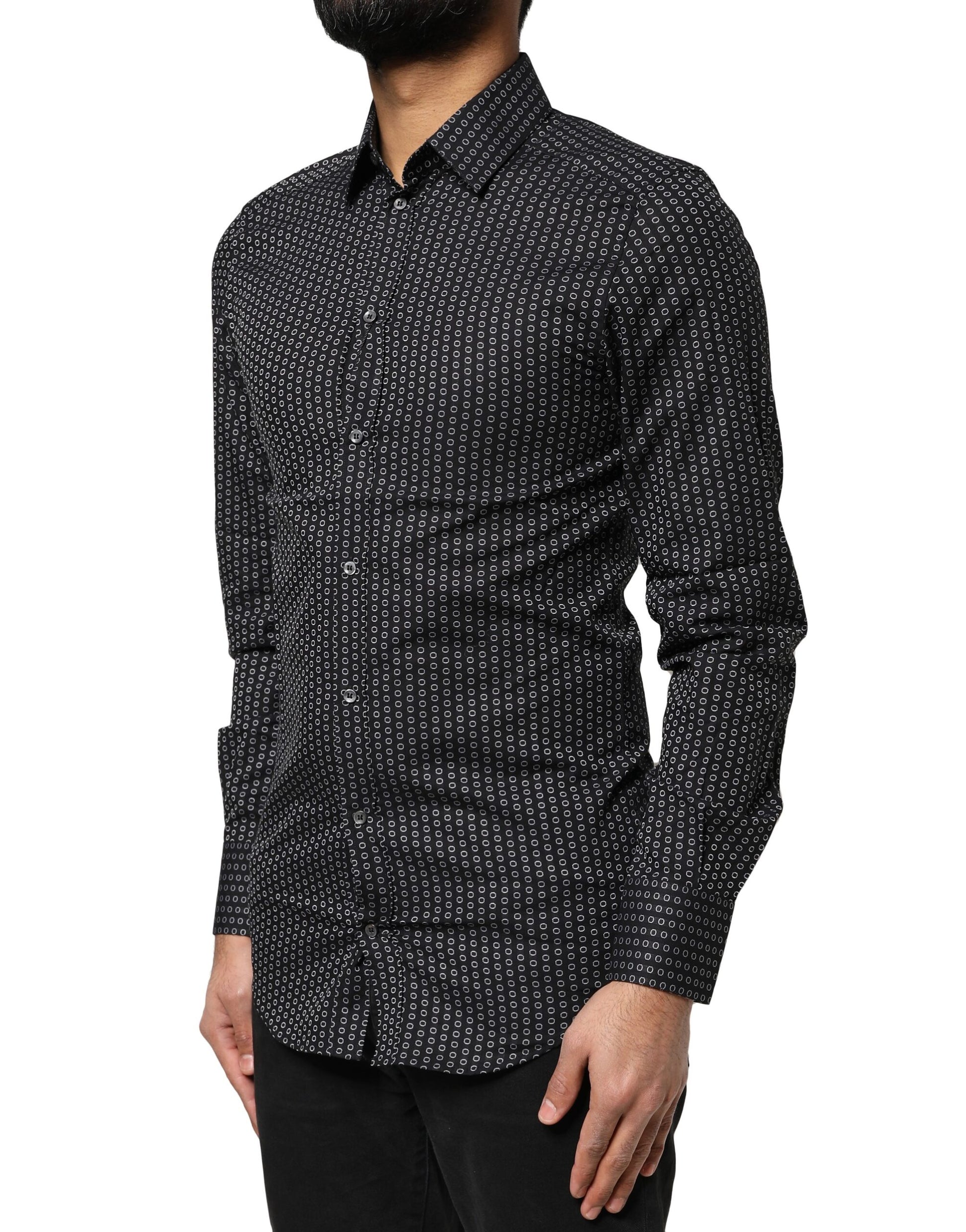 Black GOLD Patterned Cotton Men Dress Shirt