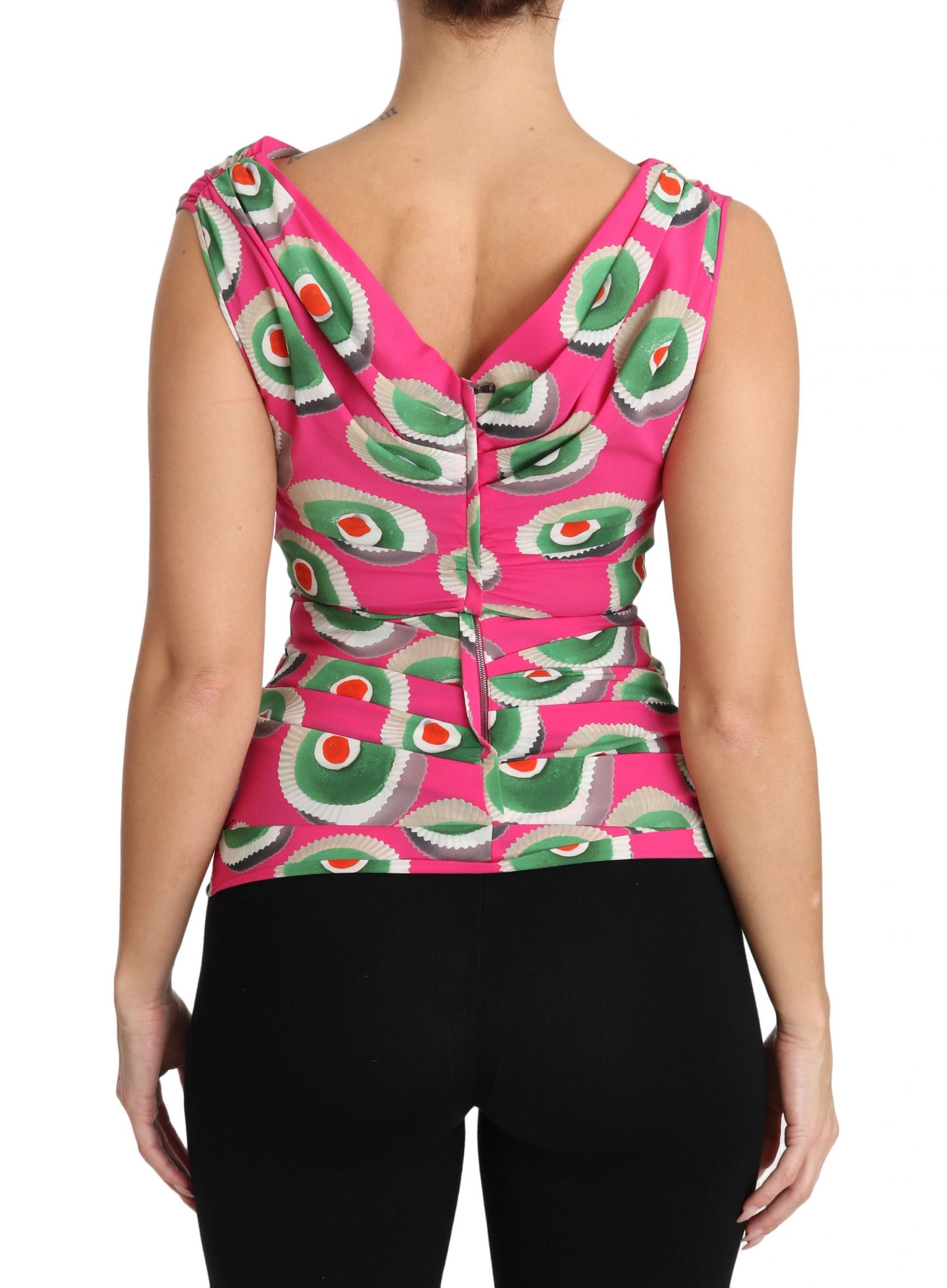 Sicilian Cake Print Sleeveless Silk Top