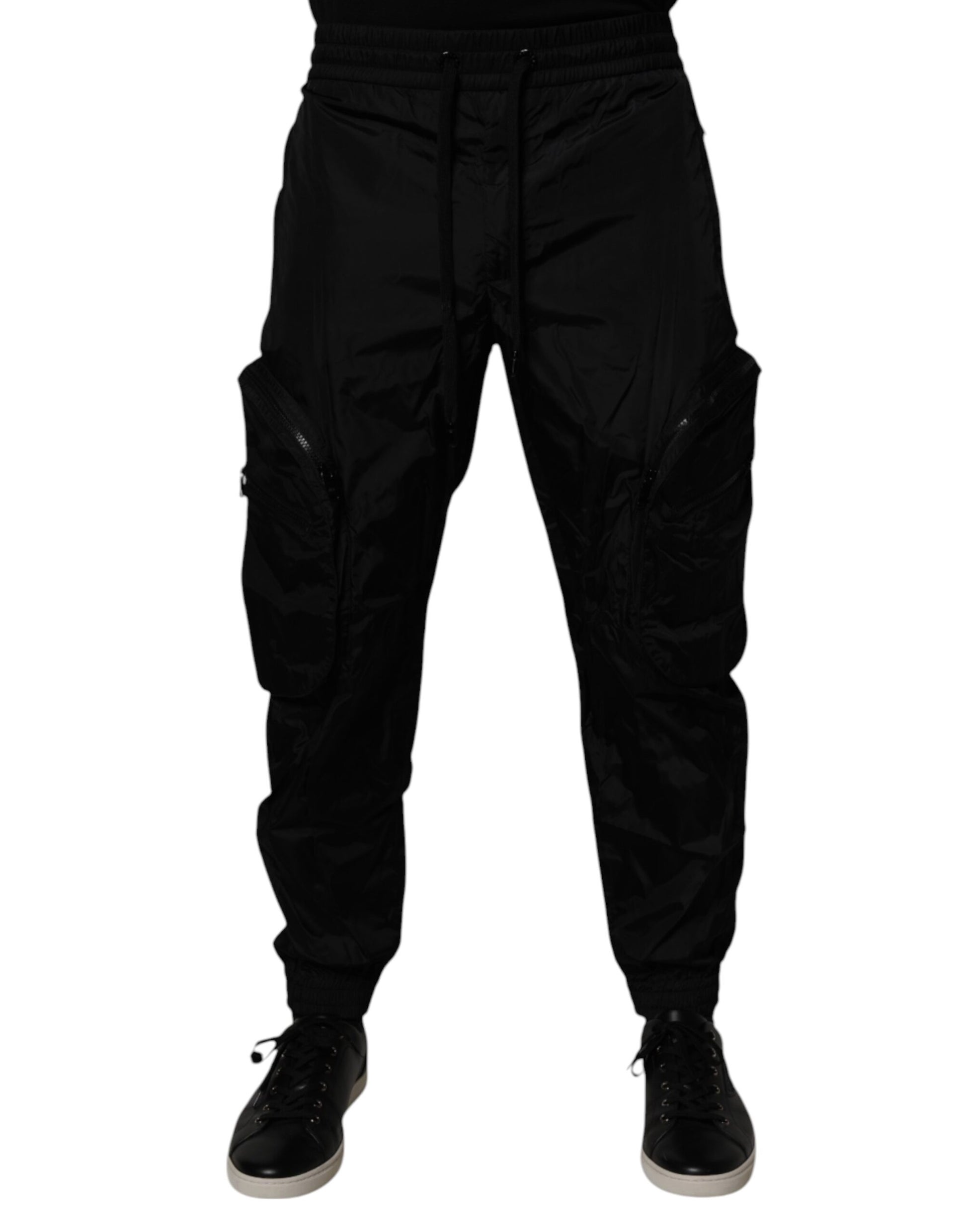 Black Nylon Cargo Jogger Men Sweatpants Pants